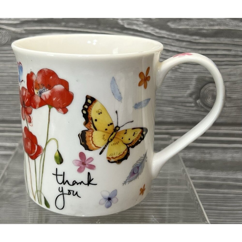 burton + Burton Thank You Butterfly Flowers Coffee Tea Cup Mug Gift for Her